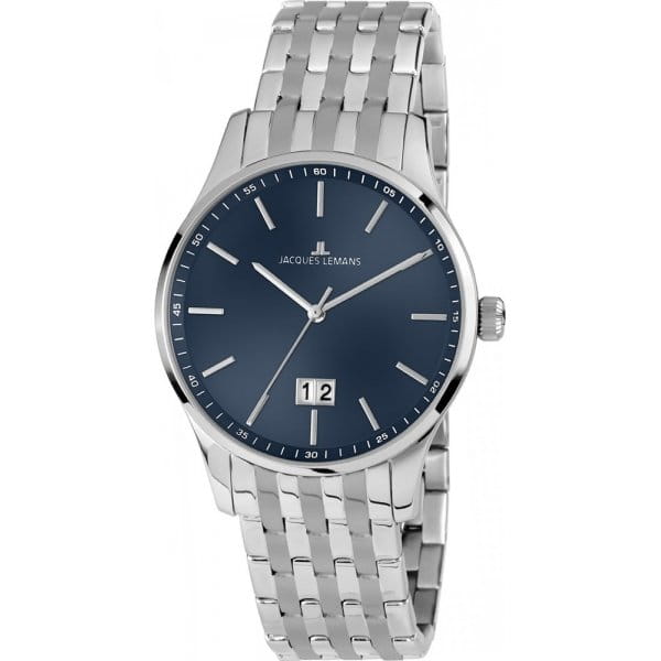 Jacques Lemans Jacques Lemans Classic 1-1862O  1-1862O кварцевые мужские часы синий циферблат, браслет нержавеющая сталь — вид спереди