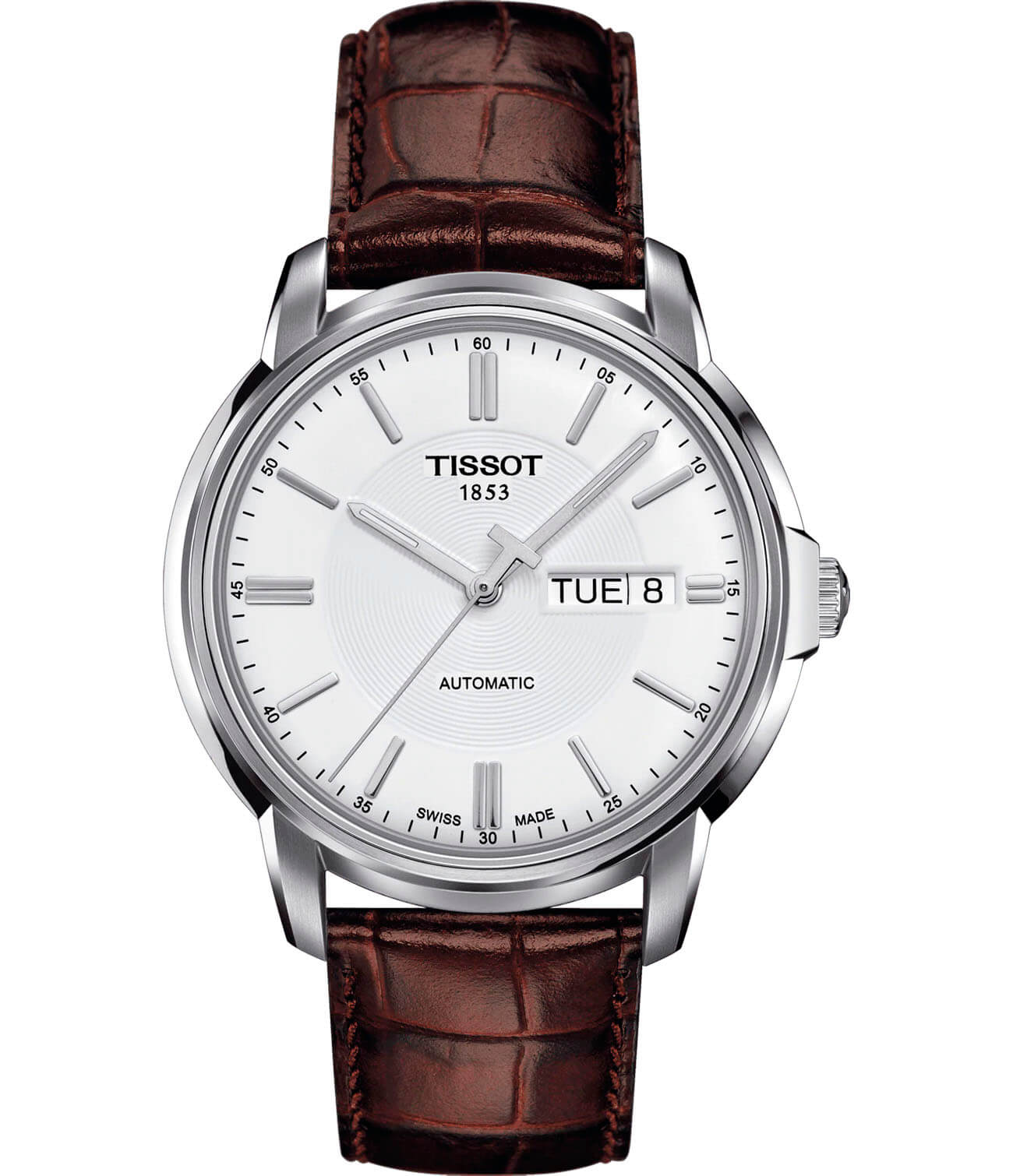 Tissot Tissot Automatics III T065.430.16.031.00 Automatics III T0654301603100 механические мужские часы белый циферблат, браслет кожаный — вид спереди