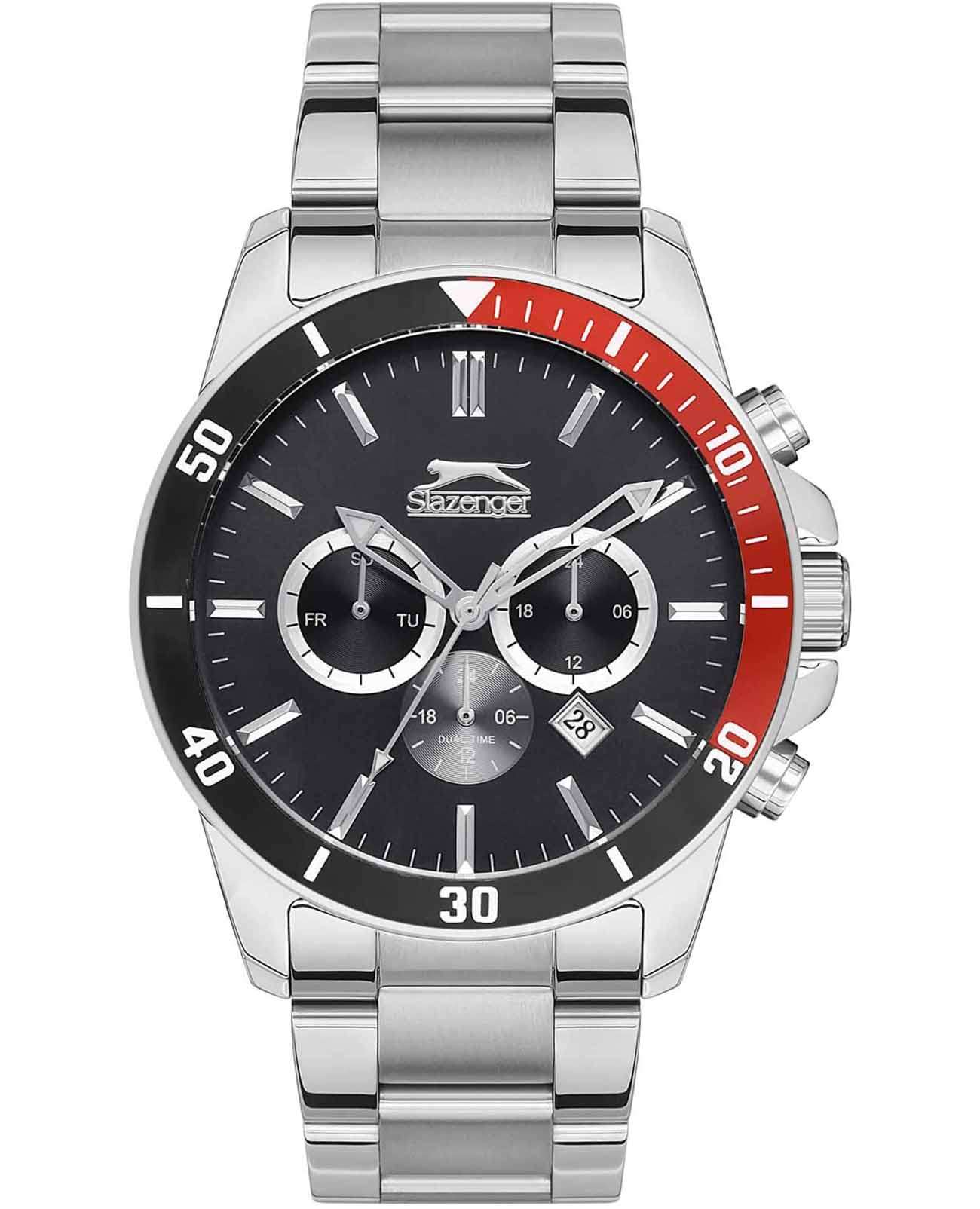 Slazenger Slazenger SL.09.2147.2.01  SL.09.2147.2.01 кварцевые мужские часы черный циферблат, браслет суперметалл — вид спереди