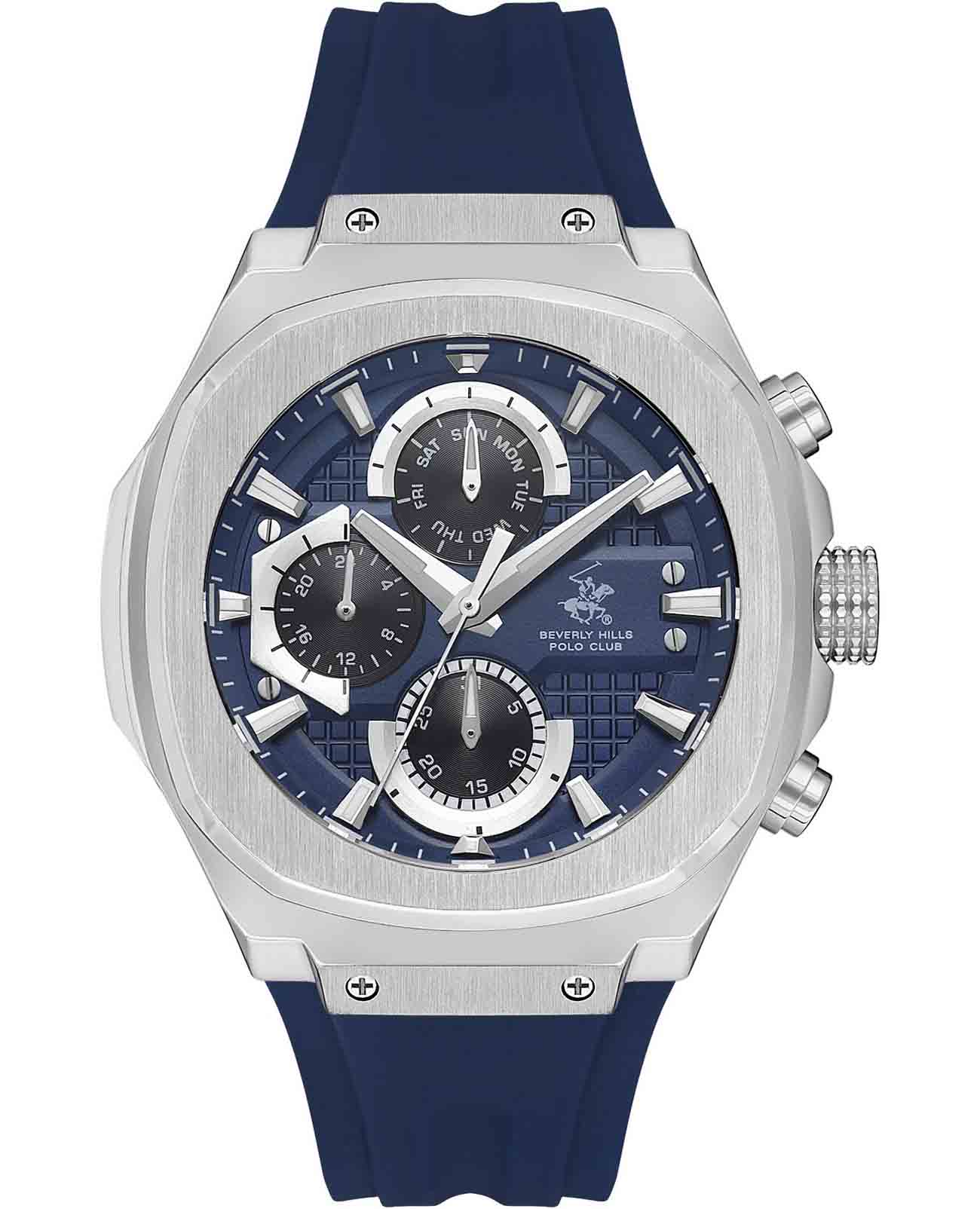 Beverly Hills Polo Club Beverly Hills Polo Club Quartz BP3623X.399  BP3623X.399 кварцевые мужские часы синий циферблат, браслет каучук — вид спереди