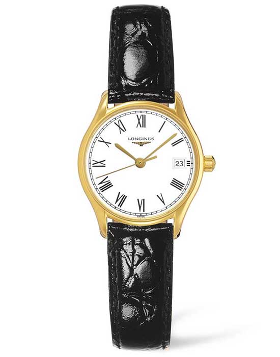 Longines Longines Lyre L4.259.2.11.2  L42592112 кварцевые женские часы белый циферблат, браслет кожаный — вид спереди