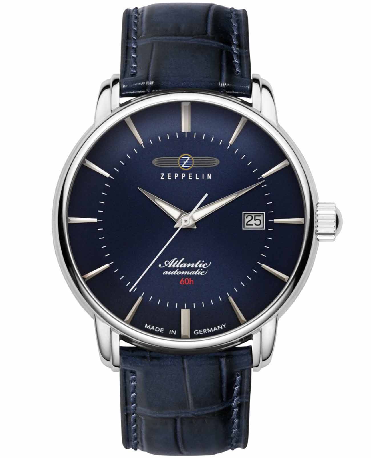 Zeppelin Zeppelin Atlantic 84603  84603 механические мужские часы синий циферблат, браслет кожаный — вид спереди