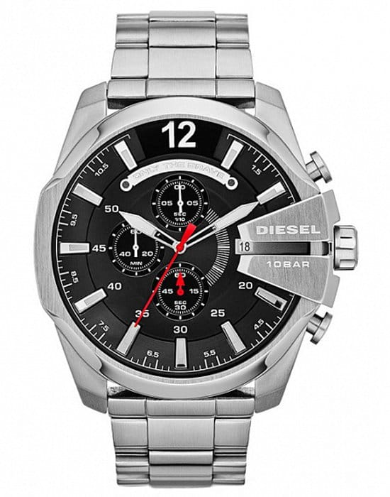 Diesel Diesel Mega Chief DZ4308  DZ4308 кварцевые мужские часы черный циферблат, браслет нержавеющая сталь — вид спереди
