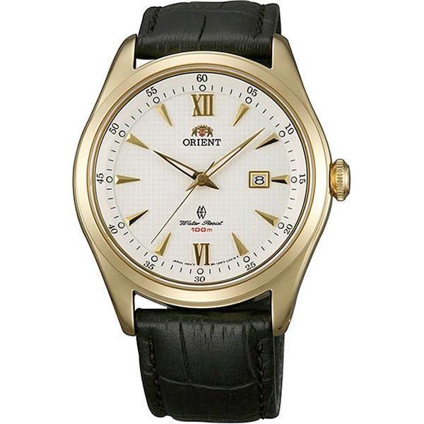 Orient Orient UNF3002W (FUNF3002W)  FUNF3002W  мужские часы белый циферблат, браслет кожа + текстиль — вид спереди