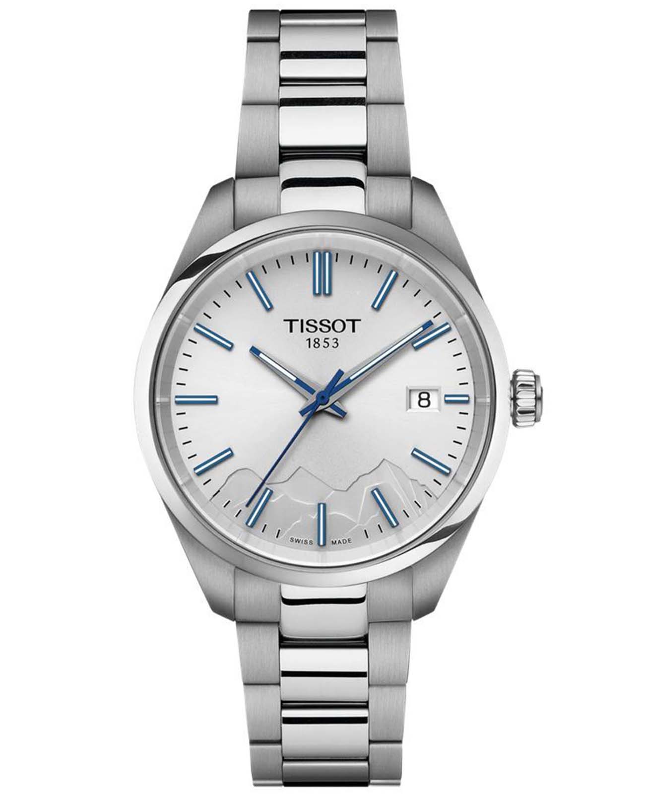 Tissot Tissot PR 100 Jungfraubahn Quartz 34mm T150.210.11.031.01 PR 100 T1502101103101 кварцевые мужские часы белый циферблат, браслет нержавеющая сталь — вид спереди