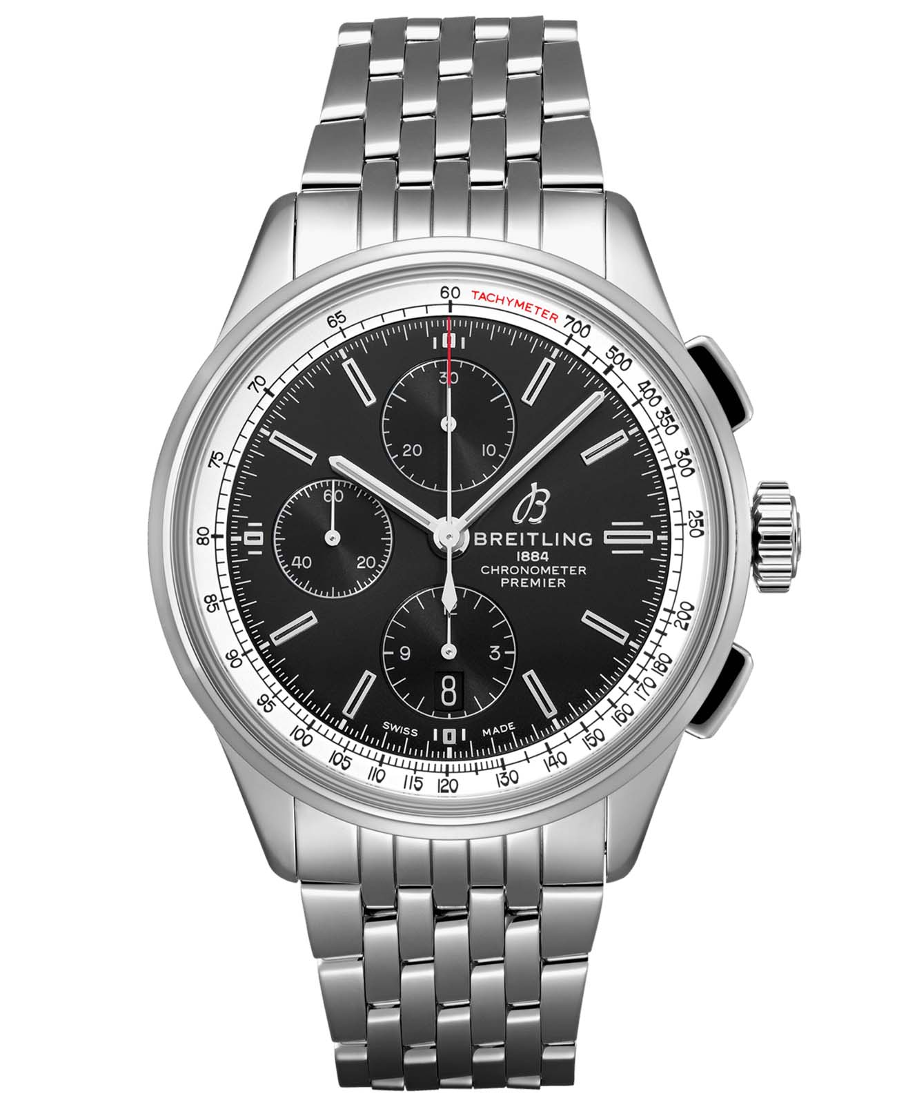 Breitling Breitling Premier Chronograph 42 A13315351B1A1  A13315351B1A1 механические мужские часы черный циферблат, браслет нержавеющая сталь — вид спереди