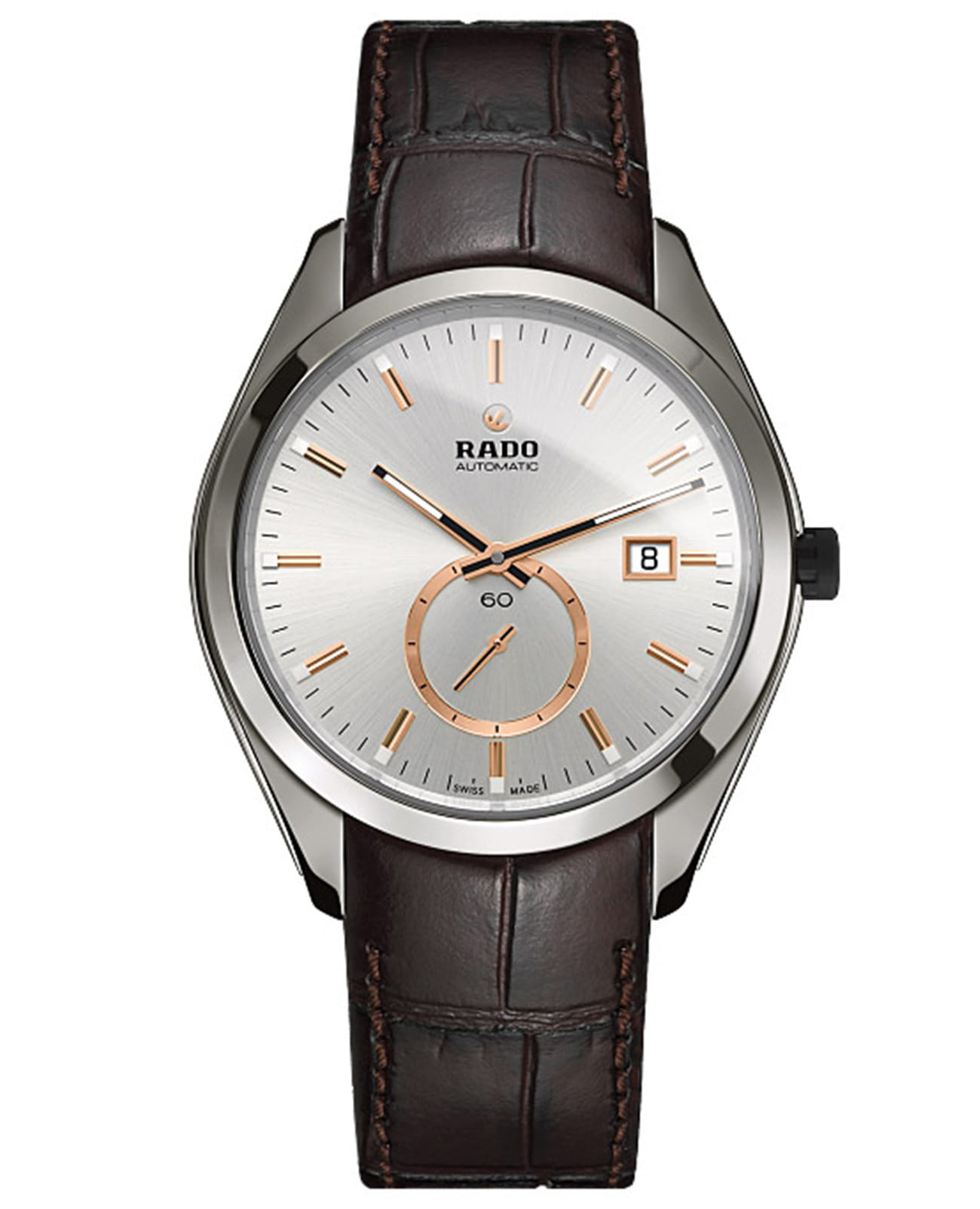 Rado Rado Hyperchrome R32025115 Automatic R32025115 механические мужские часы серебристый циферблат, браслет кожаный — вид спереди