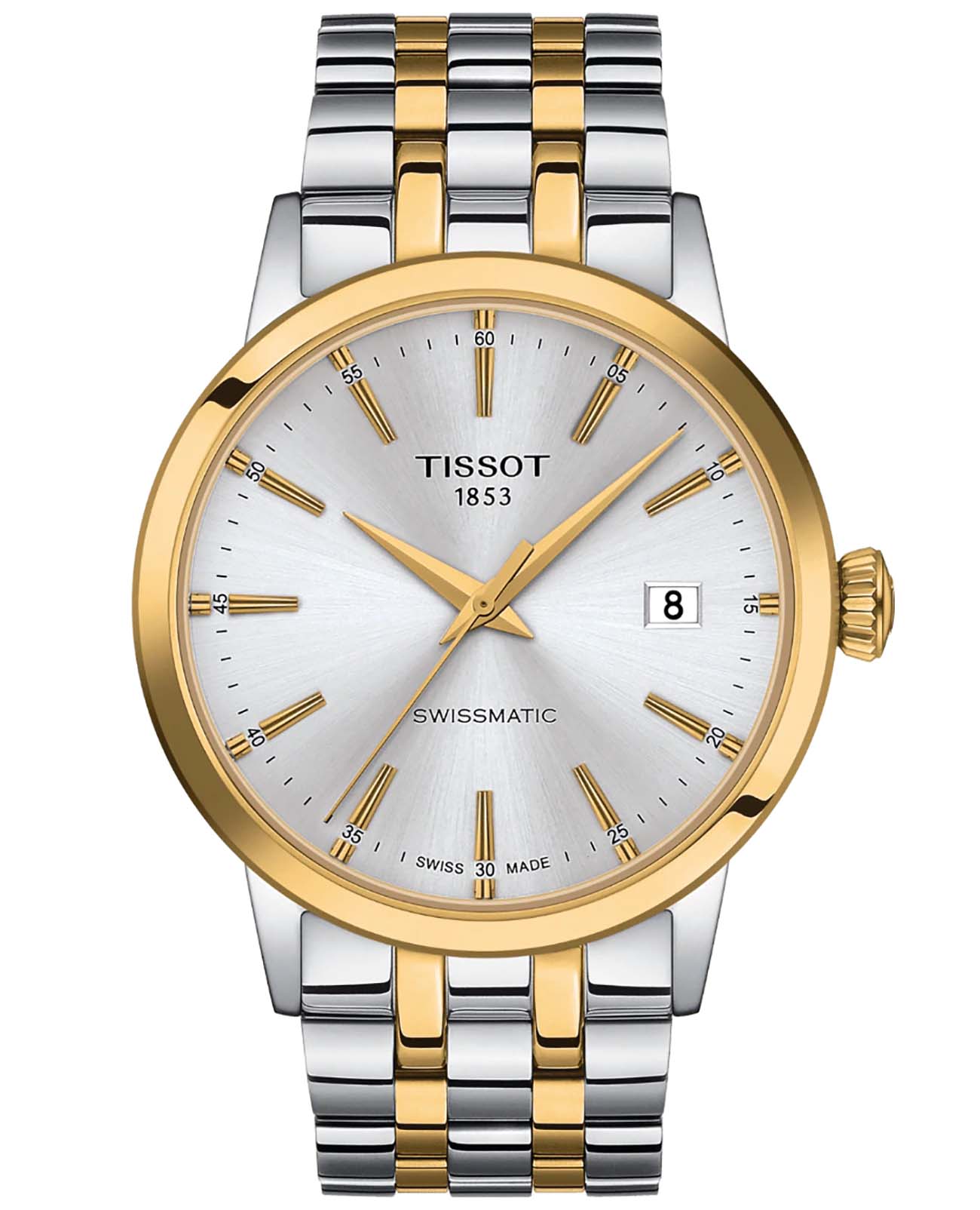 Tissot Tissot Classic Dream Swissmatic T129.407.22.031.01 Classic Dream T1294072203101 механические мужские часы серебристый циферблат, браслет сталь c pvd покрытием — вид спереди