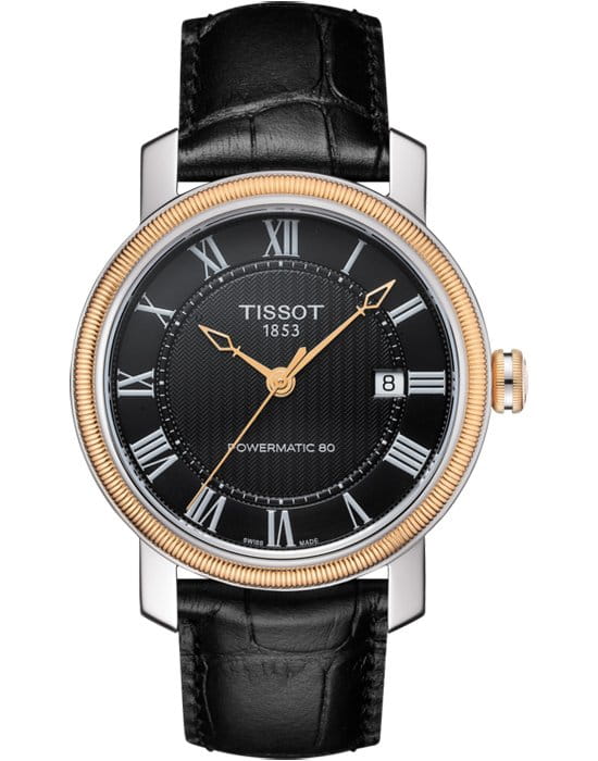 Tissot Tissot Bridgeport Powermatic 80 T097.407.26.053.00 Bridgeport T0974072605300 механические мужские часы черный циферблат, браслет кожаный — вид спереди