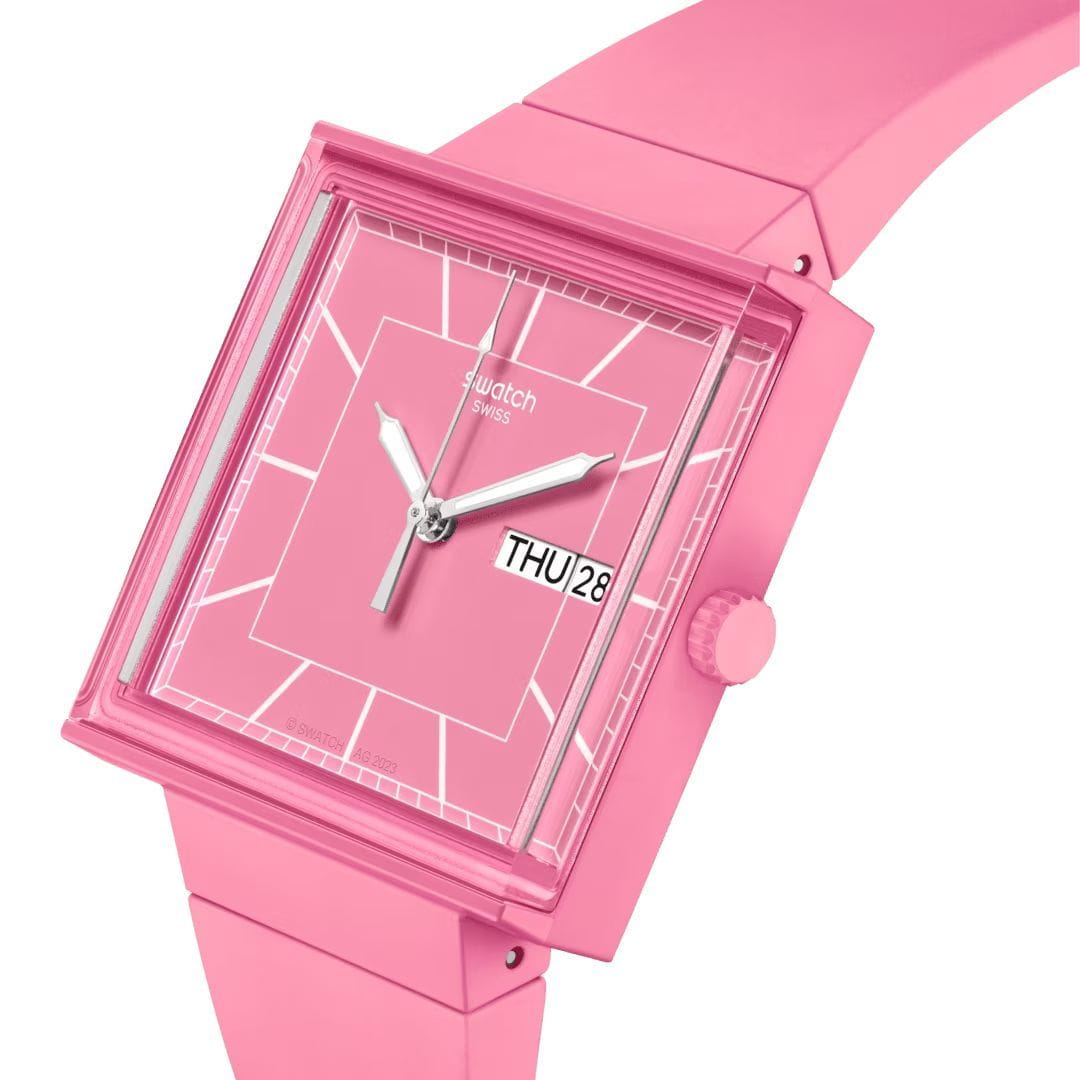 Swatch Swatch Square Bioceramic Standard SO34P700 , наручные женские часы фото под углом