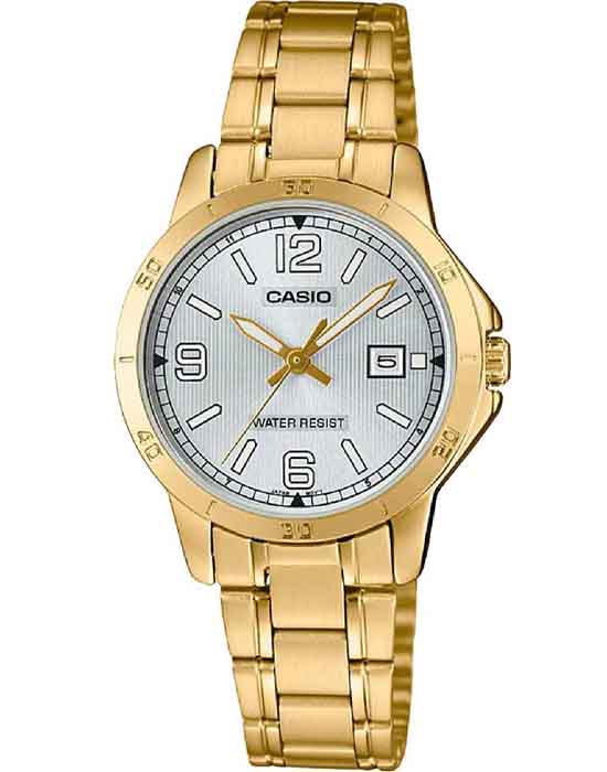 Casio Casio Collection LTP-V004G-7B2  LTP-V004G-7B2 кварцевые женские часы серебристый циферблат, браслет нержавеющая сталь с ip-покрытием — вид спереди