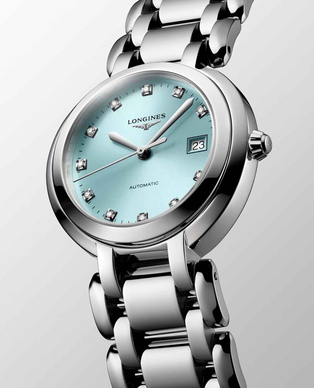 Longines Longines PrimaLuna L8.113.4.90.6, primaluna швейцария женские часы на браслете нержавеющая сталь боковой вид