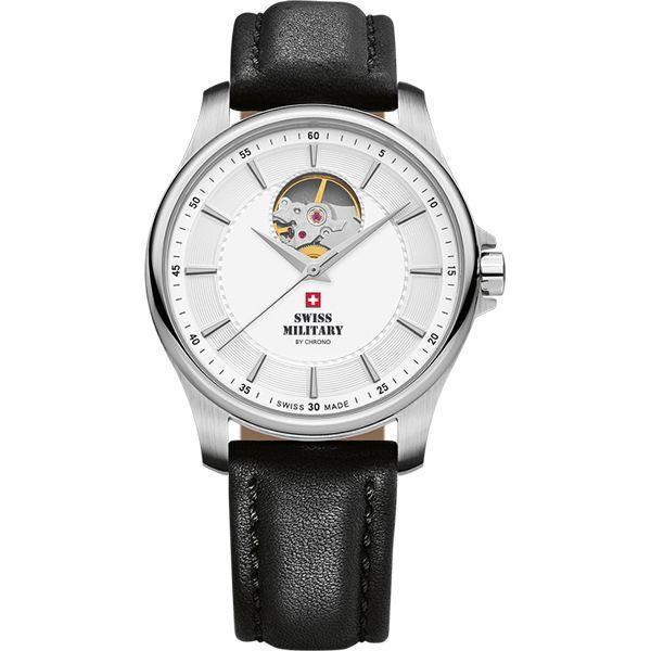 Swiss Military by Chrono Swiss Military by Chrono SMA34050.06  SMA34050.06 механические мужские часы белый циферблат, браслет кожаный — вид спереди
