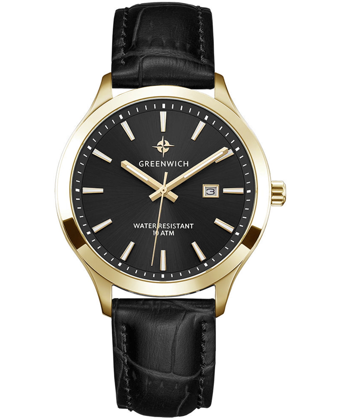 Greenwich Greenwich Helm GW 041.21.31  GW 041.21.31 кварцевые мужские часы черный циферблат, браслет кожаный — вид спереди