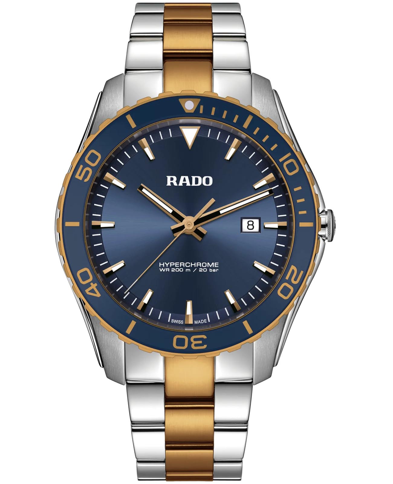 Rado Rado Hyperchrome R32156203  R32156203 кварцевые мужские часы синий циферблат, браслет нержавеющая сталь — вид спереди