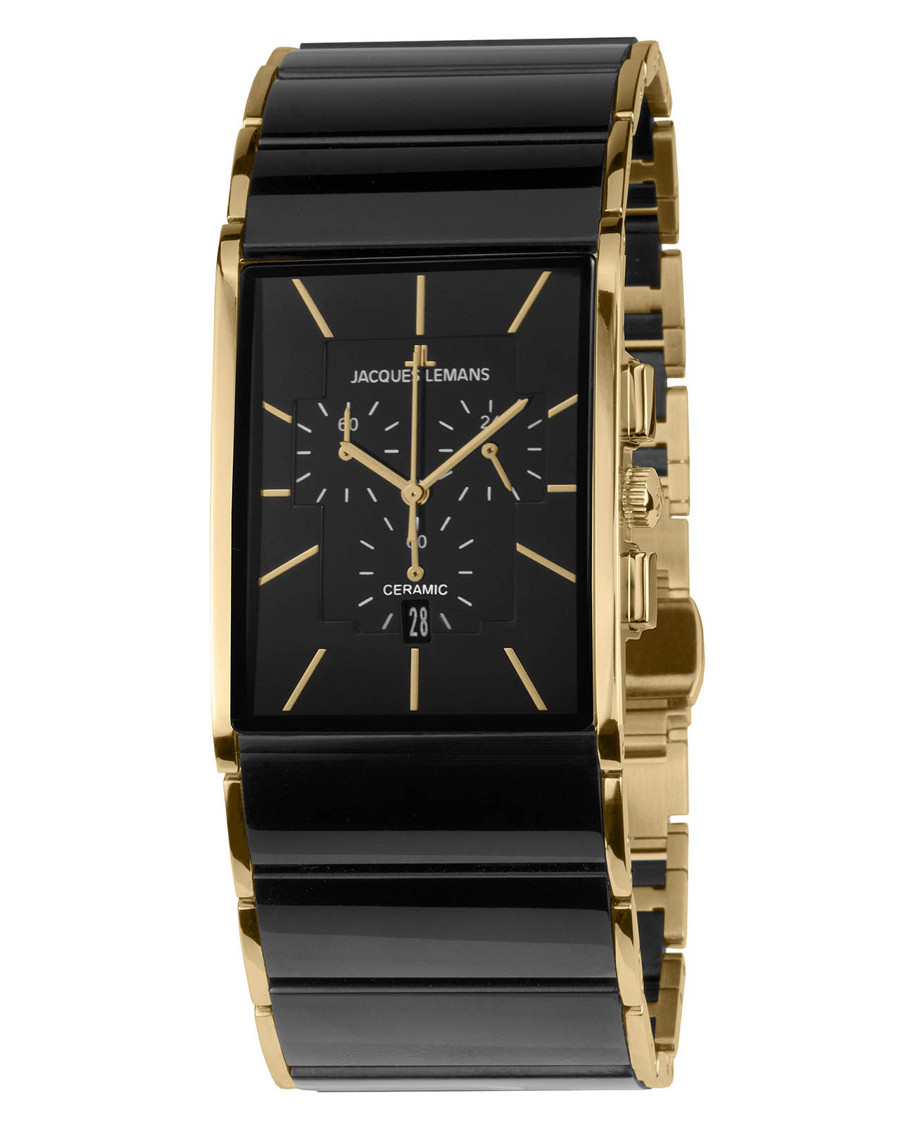 Jacques Lemans Jacques Lemans High Tech Ceramic 1-1941D  1-1941D кварцевые мужские часы черный циферблат, браслет сталь + pvd + керамика — вид спереди