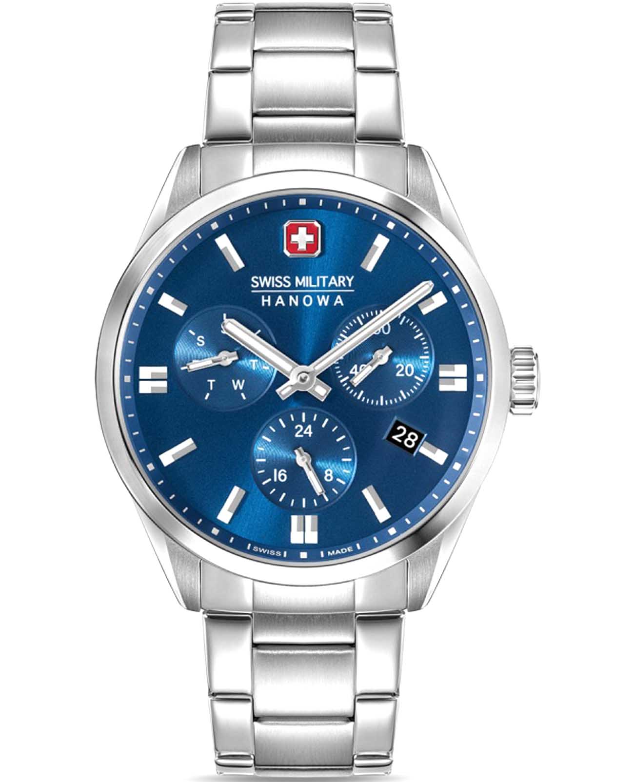 Swiss Military Hanowa Swiss Military Hanowa Roadrunner SMWGK0005602  SMWGK0005602 кварцевые мужские часы синий циферблат, браслет нержавеющая сталь — вид спереди