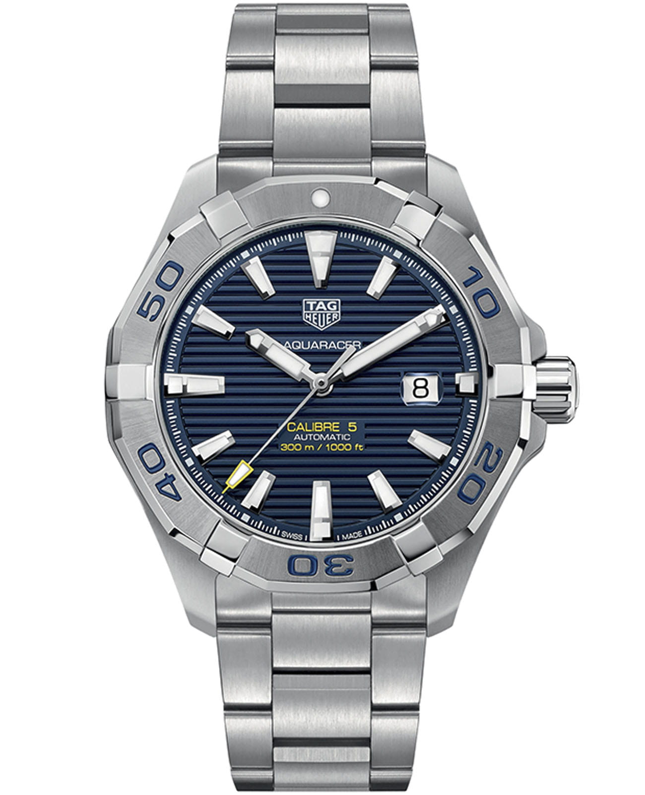 TAG Heuer TAG Heuer Aquaracer WAY2012.BA0927  WAY2012.BA0927 механические мужские часы синий циферблат, браслет нержавеющая сталь — вид спереди
