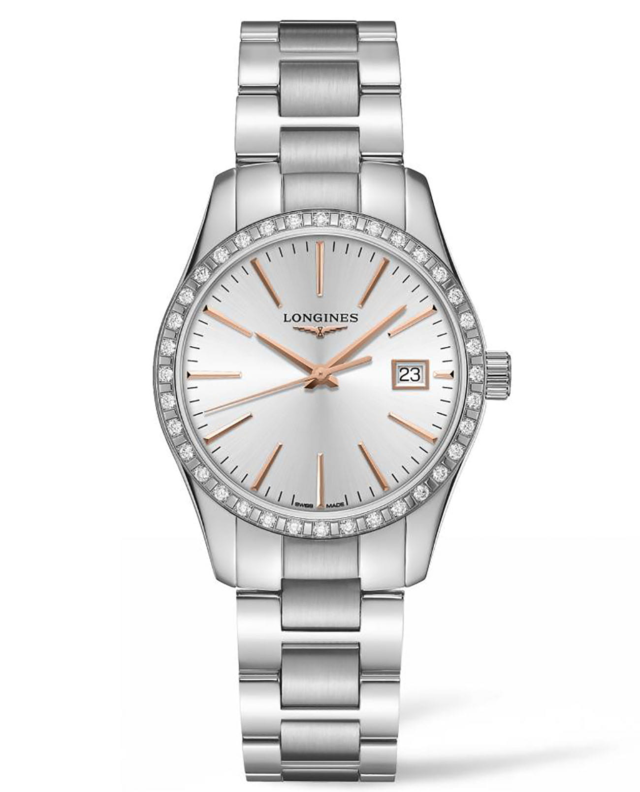Longines Longines Conquest Classic  L2.386.0.72.6  L23860726 кварцевые женские часы серебристый циферблат, браслет нержавеющая сталь — вид спереди