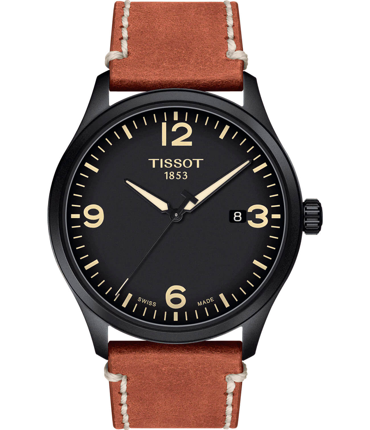Tissot Tissot Gent XL T116.410.36.057.00 Gent XL T1164103605700 кварцевые мужские часы черный циферблат, браслет кожаный — вид спереди