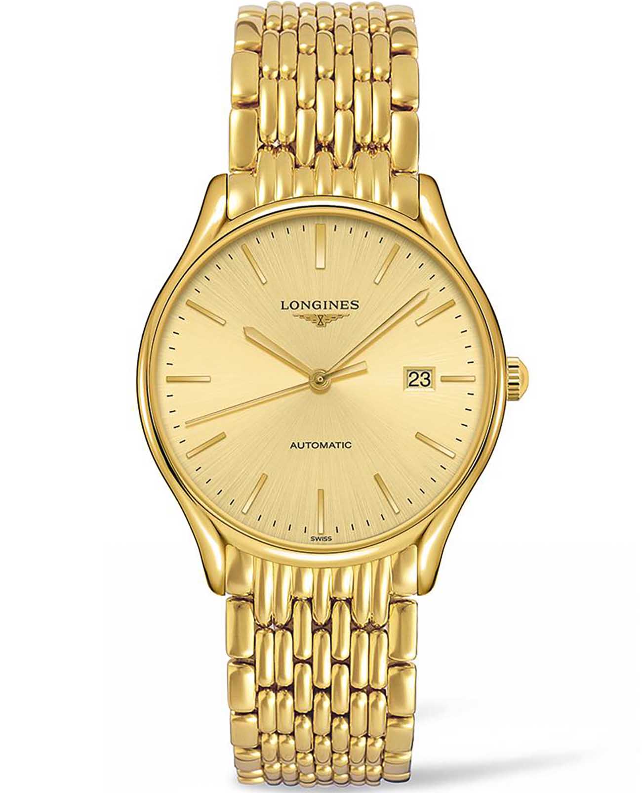 Longines Longines Lyre L4.960.2.32.8  L49602328 механические женские часы золотой циферблат, браслет сталь c pvd покрытием — вид спереди