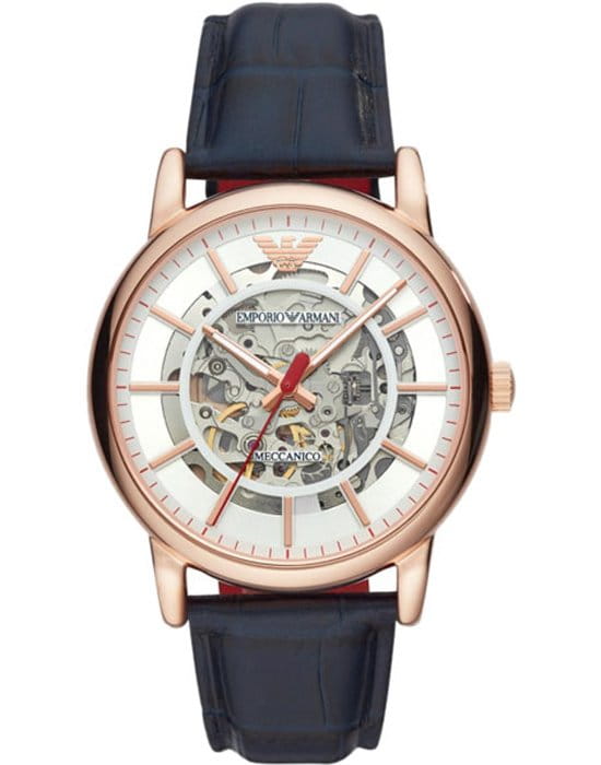 Emporio Armani Emporio Armani AR60009  AR60009 механические мужские часы белый циферблат, браслет кожаный — вид спереди