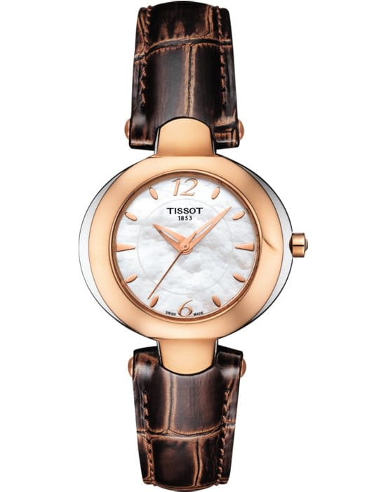 Tissot Tissot Organdy Lady 18K Gold T916.209.46.117.00  T9162094611700 кварцевые женские часы перламутровый циферблат, браслет кожаный — вид спереди