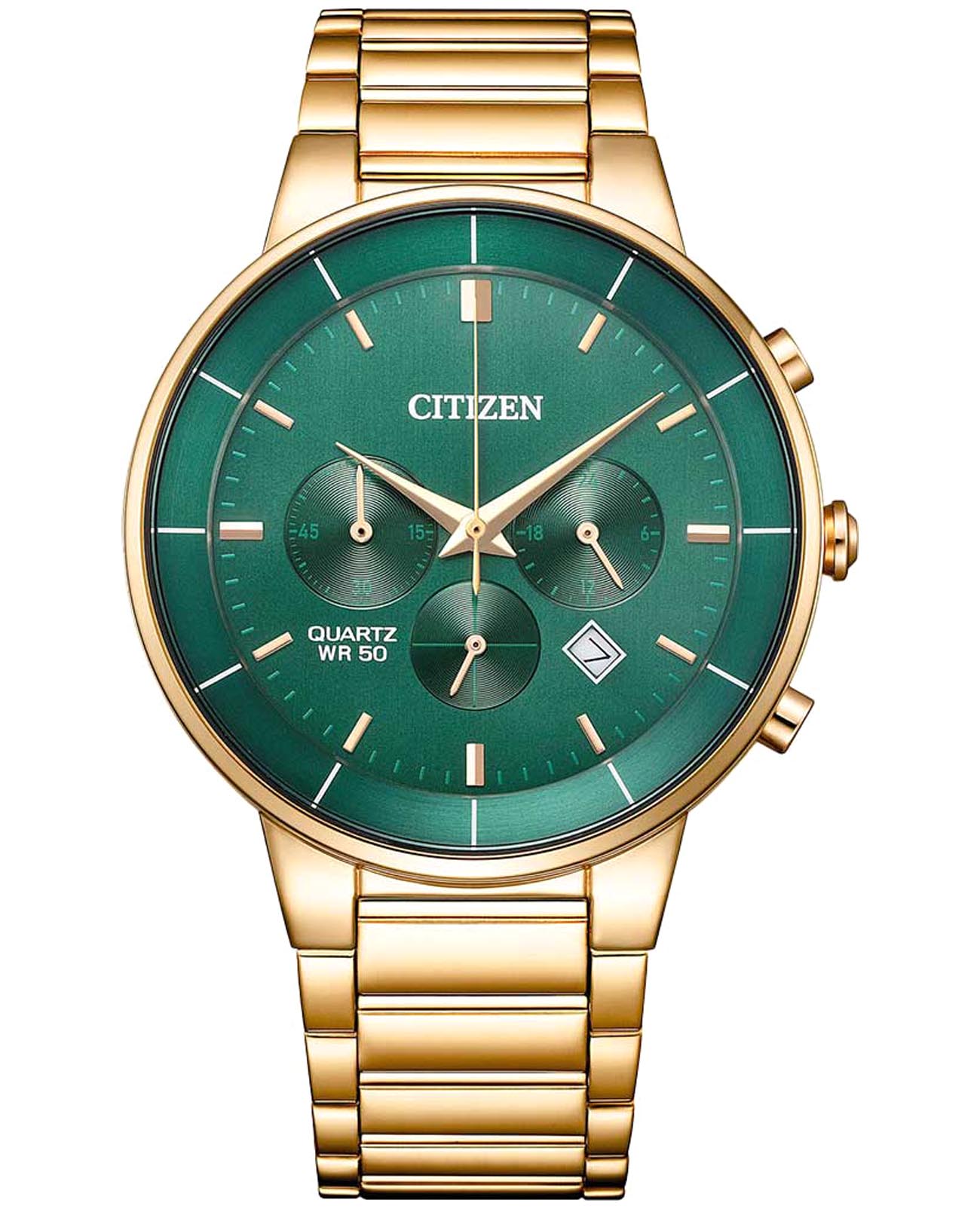 Citizen Citizen Basic AN8223-54X  AN8223-54X кварцевые мужские часы зеленый циферблат, браслет нержавеющая сталь с ip-покрытием — вид спереди