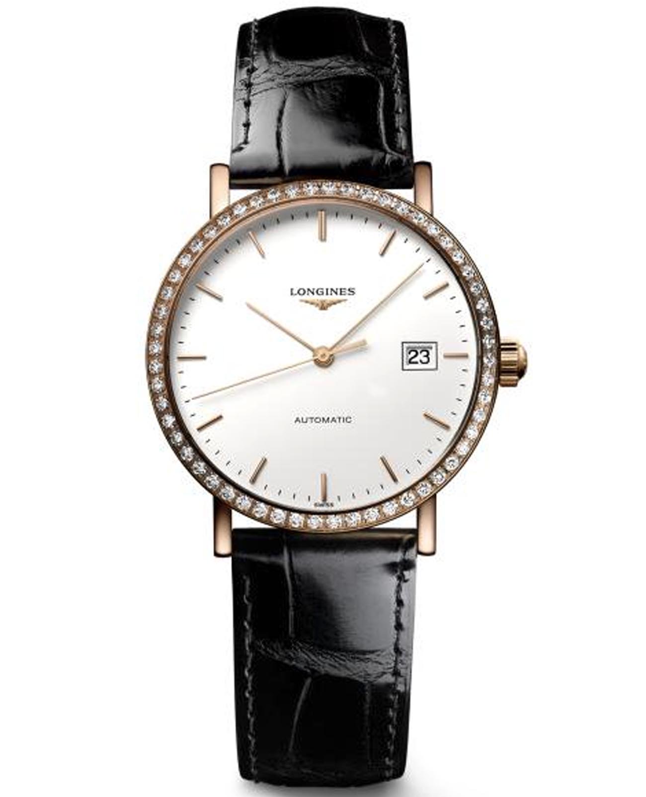 Longines Longines Elegant Collection L4.378.9.12.4  L43789124 механические женские часы белый циферблат, браслет кожаный — вид спереди