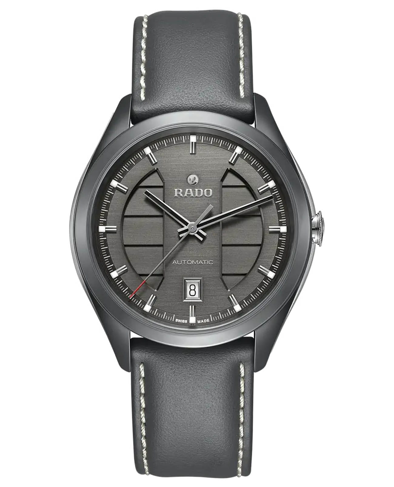 Rado Rado Hyperchrome R32069155 Automatic R32069155 механические мужские часы серый циферблат, браслет кожаный — вид спереди