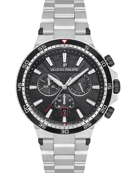 Jacques Philippe Jacques Philippe Dynamo JPQGC447316SB  JPQGC447316SB кварцевые мужские часы черный циферблат, браслет нержавеющая сталь — вид спереди