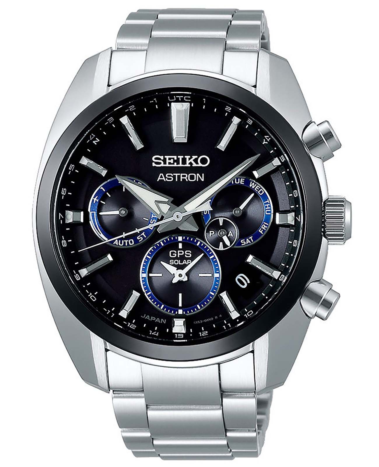 Seiko Seiko Astron GPS Solar SSH053J1  SSH053J1 кварцевые мужские часы черный циферблат, браслет нержавеющая сталь — вид спереди