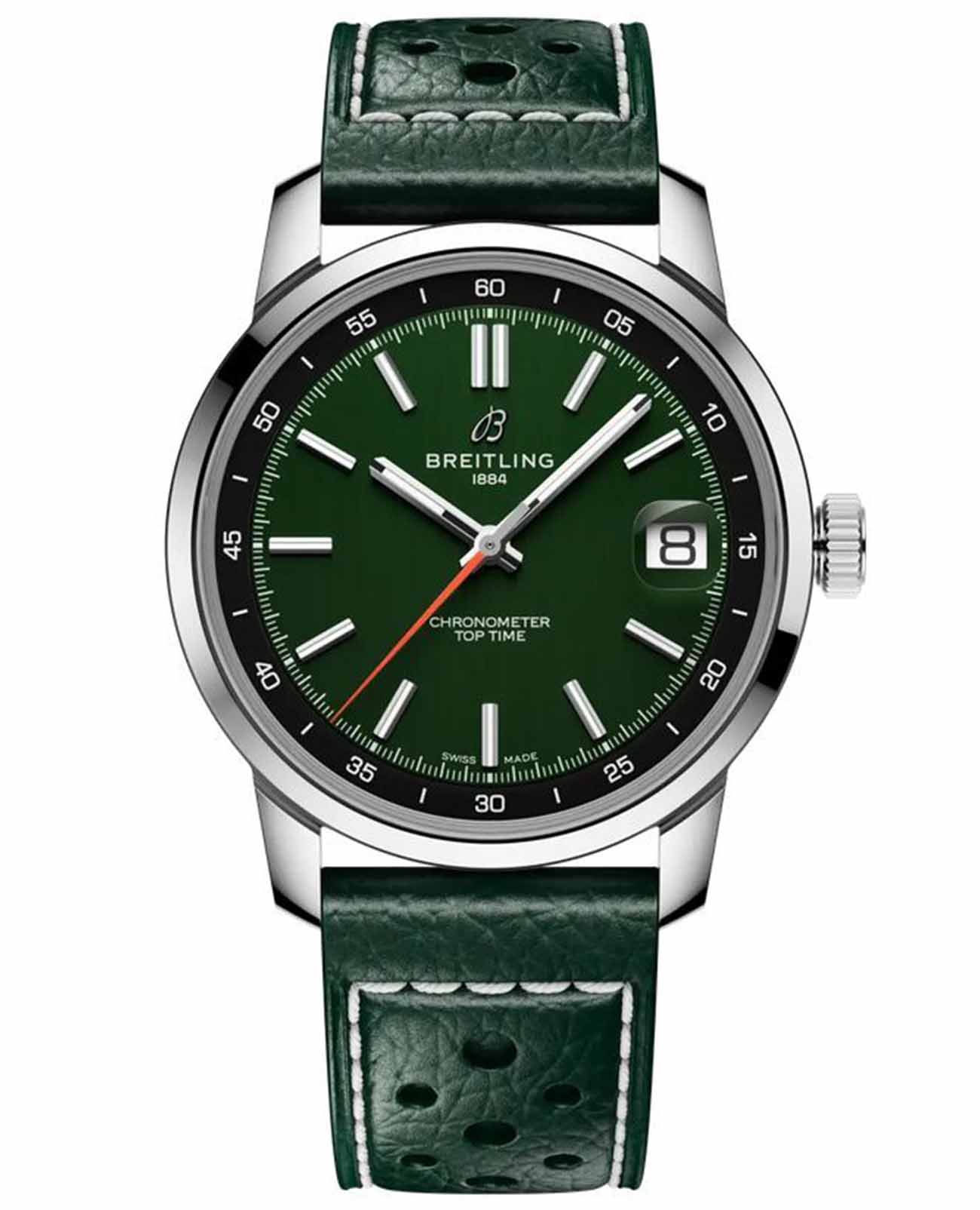 Breitling Breitling Top Time B31 AB3113171L1X1  AB3113171L1X1 механические мужские часы зеленый циферблат, браслет кожаный — вид спереди