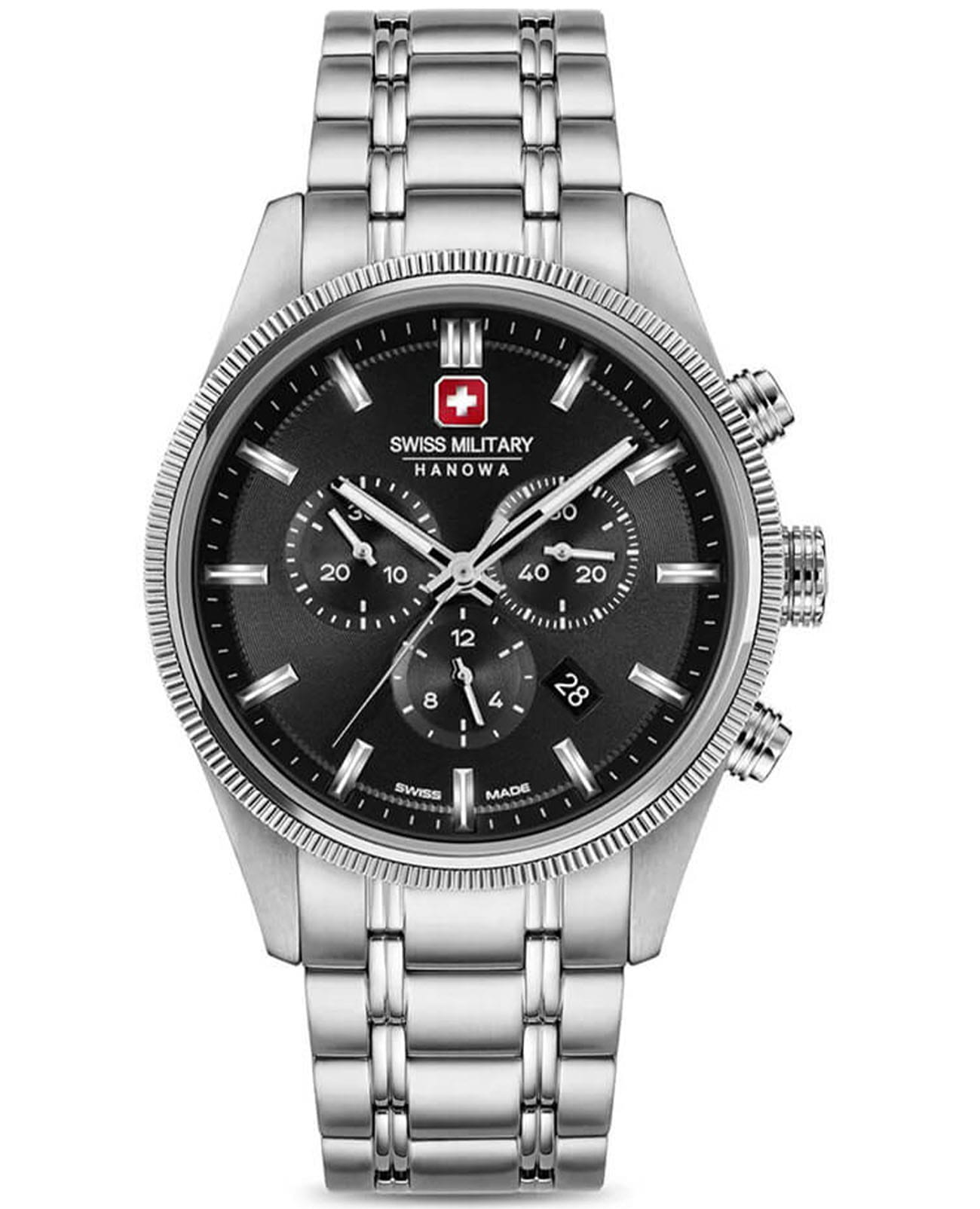 Swiss Military Hanowa Swiss Military Hanowa Air Man SMWGI0003102  SMWGI0003102 кварцевые мужские часы черный циферблат, браслет нержавеющая сталь — вид спереди