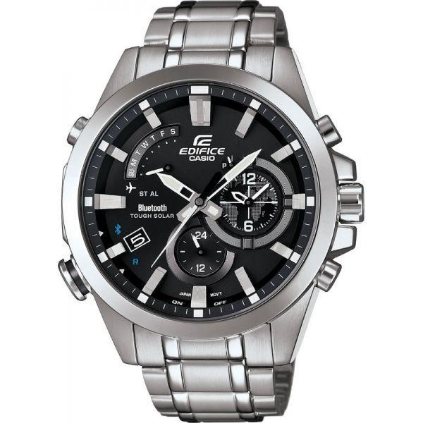 Casio Casio Edifice EQB-510D-1A EQB EQB-510D-1A кварцевые мужские часы черный циферблат, браслет 18-каратное желтое золото — вид спереди