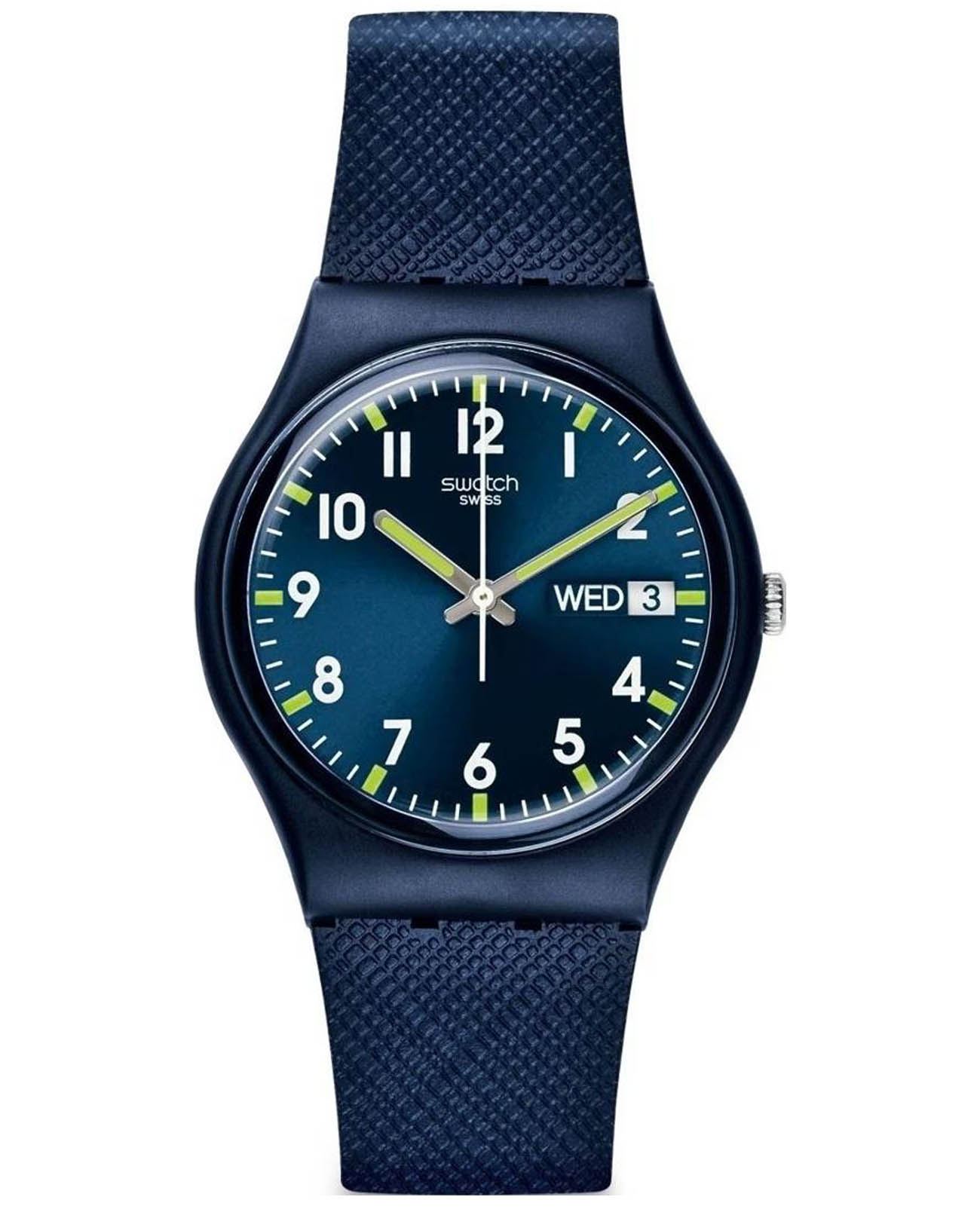 Swatch Swatch Gent Biosourced Standard SO28N702  SO28N702 кварцевые женские часы синий циферблат, браслет биоматериал — вид спереди