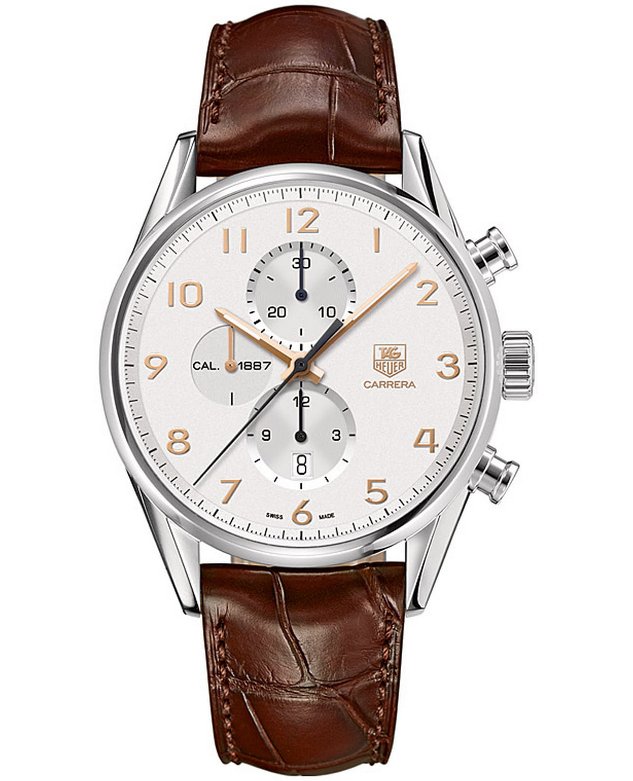 TAG Heuer TAG Heuer Carrera CAR2012.FC6236  CAR2012.FC6236 механические мужские часы белый циферблат, браслет кожаный — вид спереди