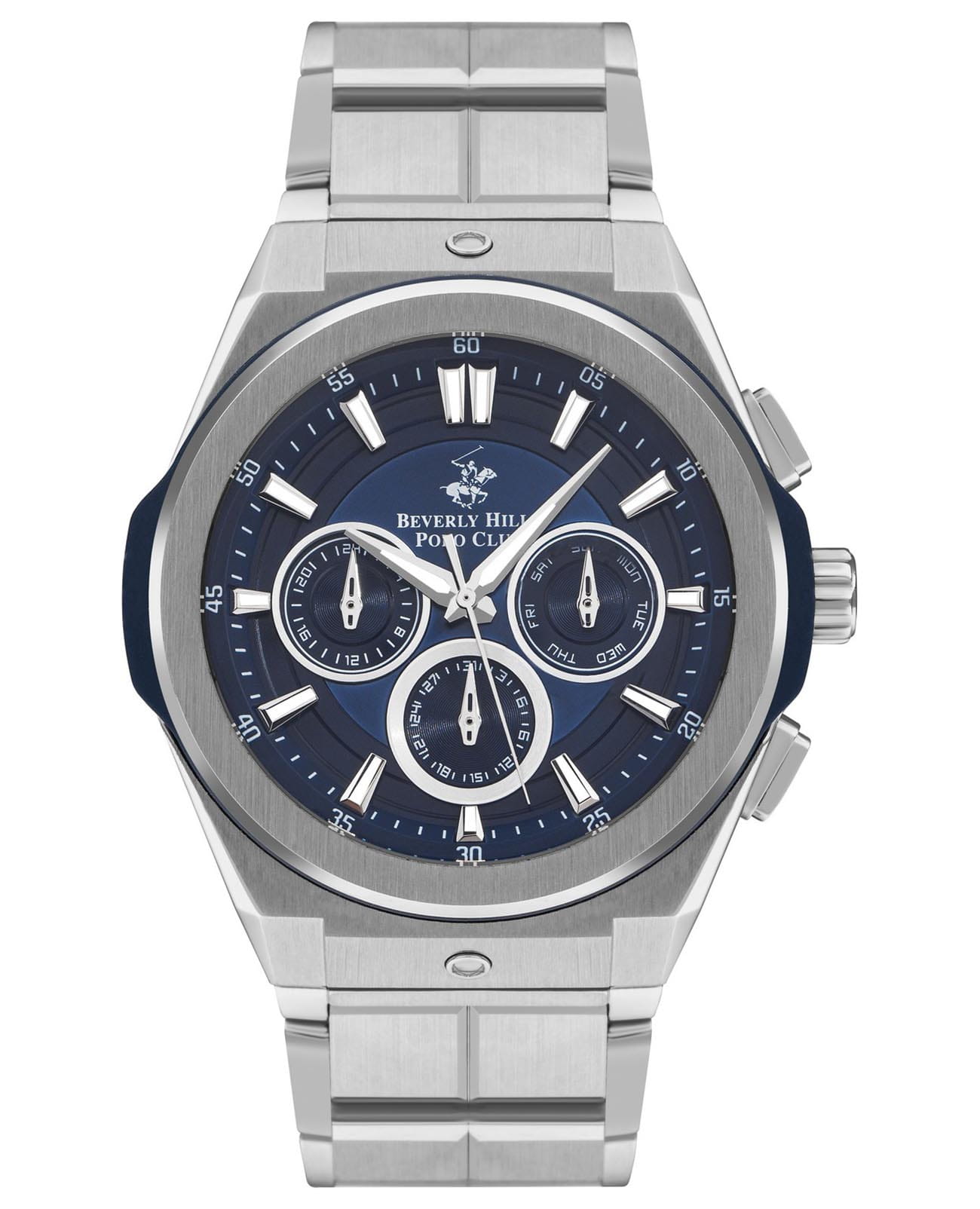 Beverly Hills Polo Club Beverly Hills Polo Club BP3406X.390  BP3406X.390 кварцевые мужские часы синий циферблат, браслет нержавеющая сталь — вид спереди