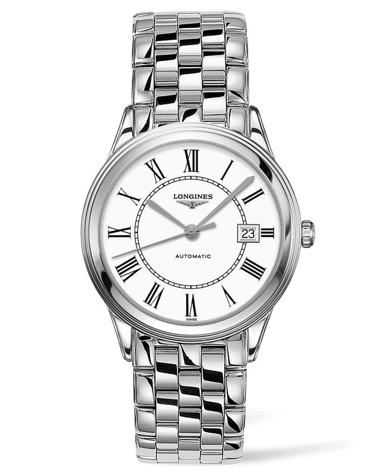 Longines Longines Flagship L4.974.4.21.6  L49744216 механические женские часы белый циферблат, браслет нержавеющая сталь — вид спереди