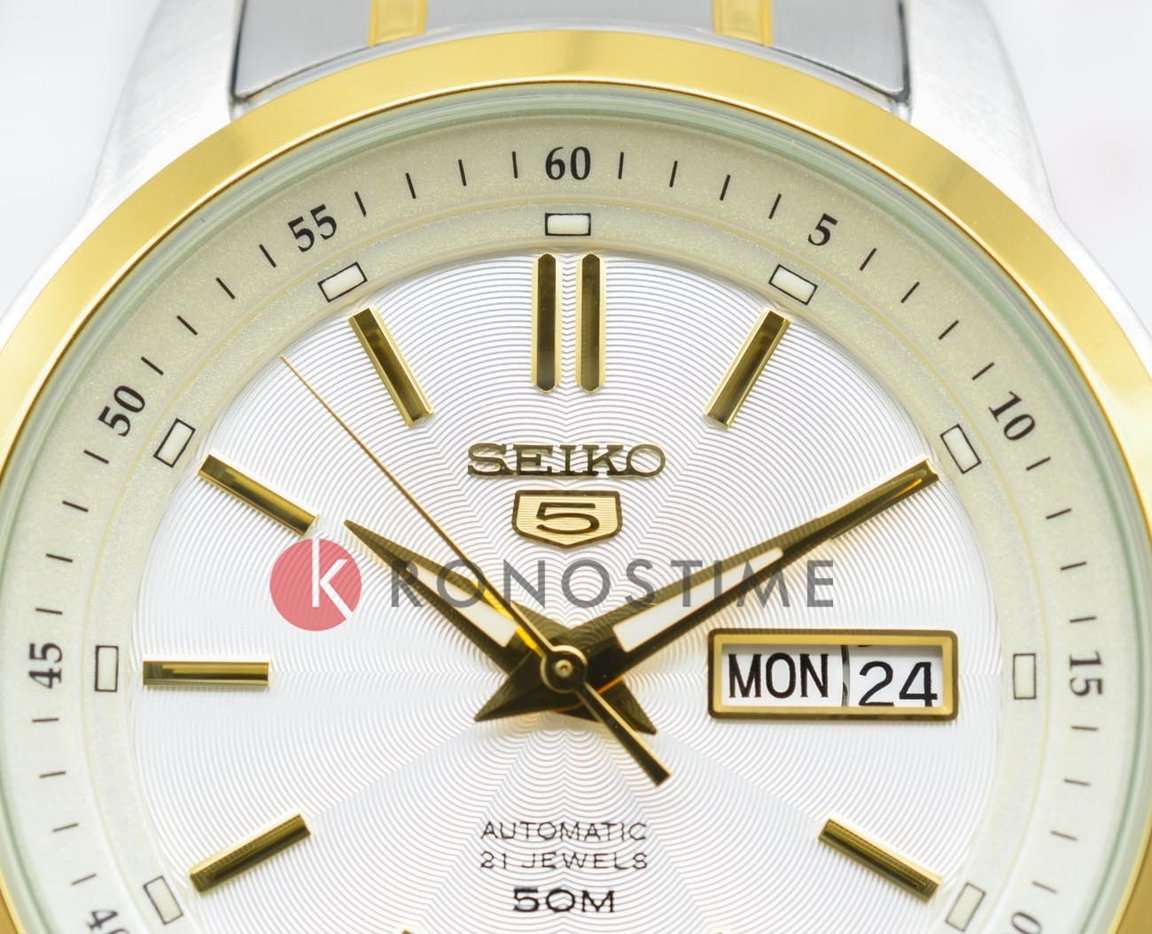 Seiko Seiko 5 Regular SNKM92J1, 5 regular япония мужские часы на браслете сталь c pvd покрытием боковой вид