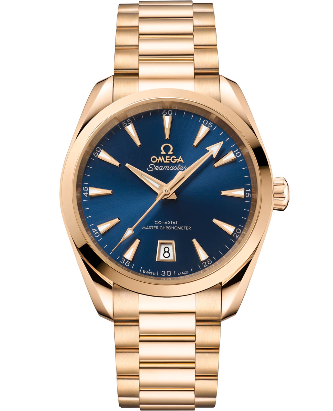 Omega Omega Seamaster Aqua Terra 220.50.38.20.03.001 Aqua Terra 22050382003001 механические женские часы синий циферблат, браслет 18-каратное желтое золото — вид спереди