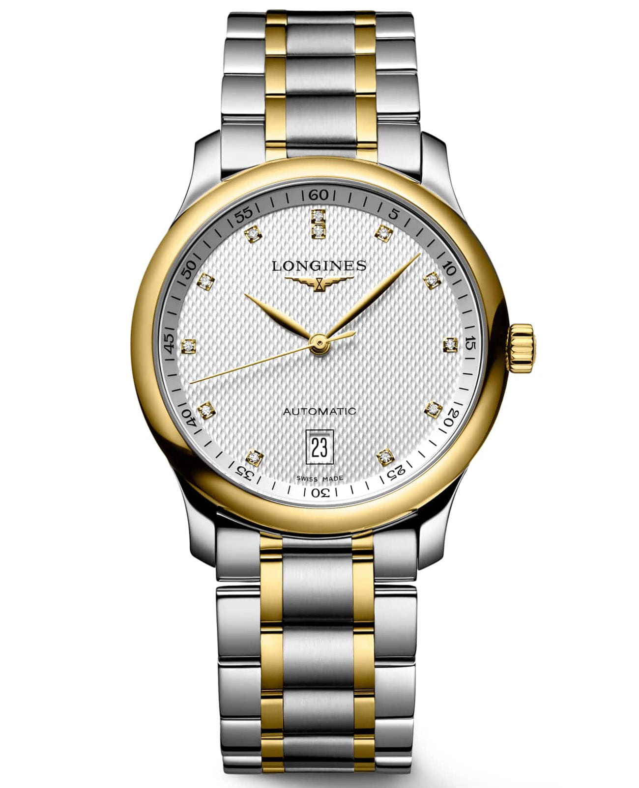Longines Longines Master Collection L2.628.5.77.7  L26285777 механические женские часы белый циферблат, браслет нержавеющая сталь + золото 18к — вид спереди
