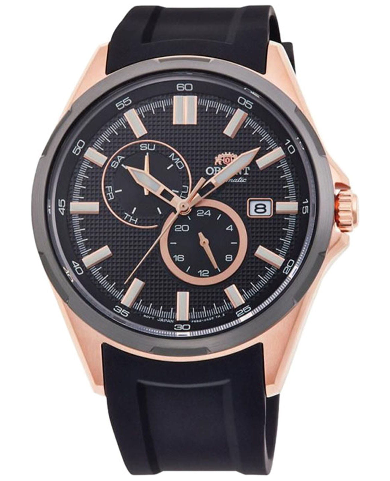 Orient Orient Automatiс RA-AK0604B (RN-AK0604B)  RA-AK0604B механические мужские часы черный циферблат, браслет силикон — вид спереди