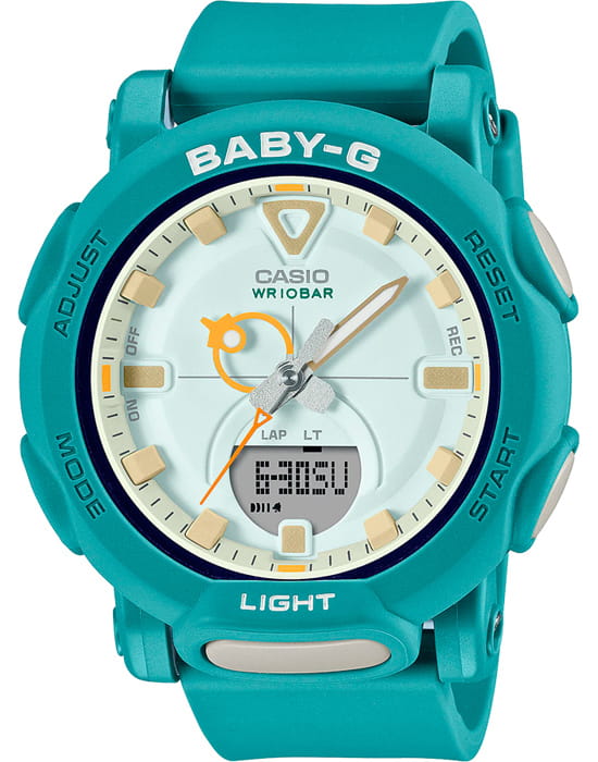 Casio Casio Baby-G BGA-310RP-3ADR (BGA-310RP-3A)  BGA-310RP-3ADR кварцевые женские часы бирюзовый циферблат, браслет пластик — вид спереди