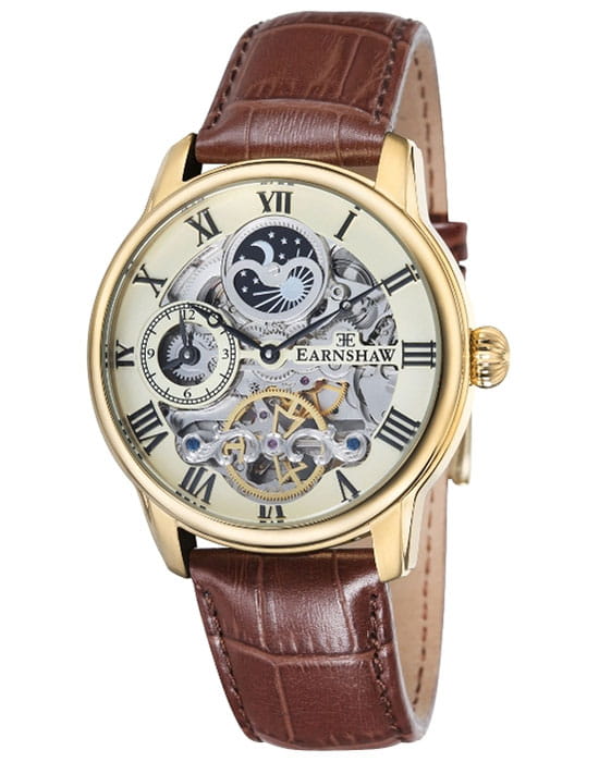 Earnshaw Earnshaw Longitude ES-8006-06  ES-8006-06 механические мужские часы шампань циферблат, браслет кожаный — вид спереди