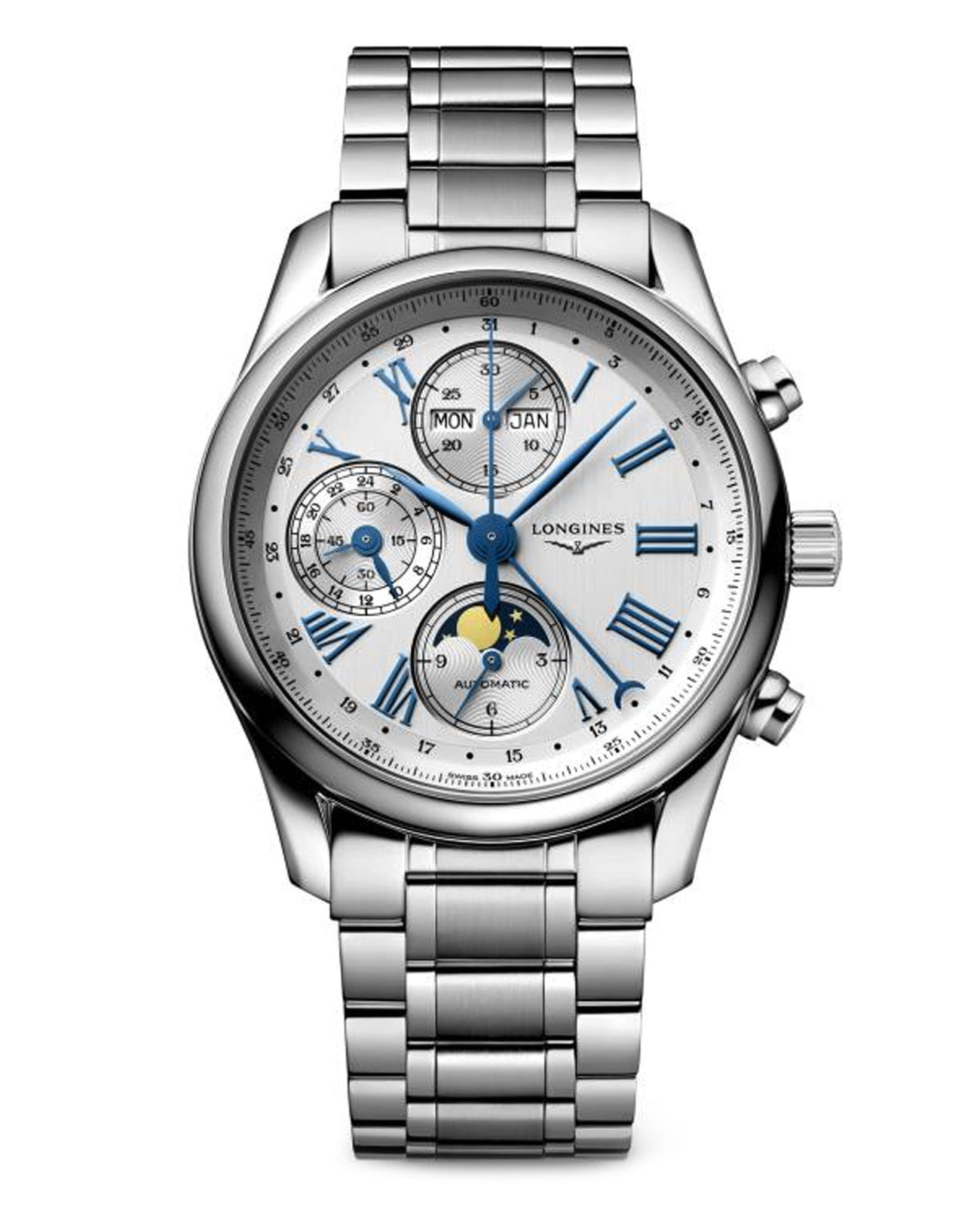 Longines Longines Master Collection L2.673.4.71.6  L26734716 механические мужские часы серебристый циферблат, браслет нержавеющая сталь — вид спереди