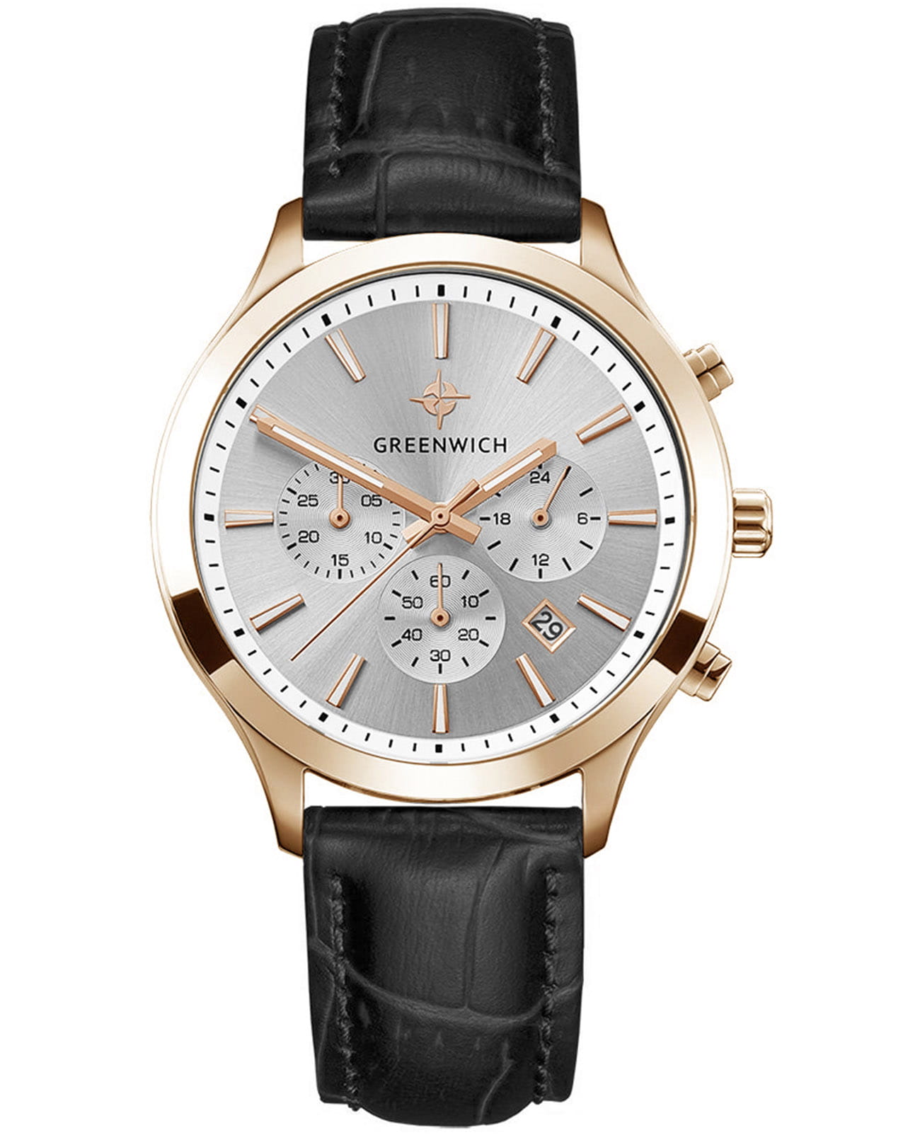 Greenwich Greenwich Skipper GW 043.41.33  GW 043.41.33 кварцевые мужские часы белый циферблат, браслет кожаный — вид спереди