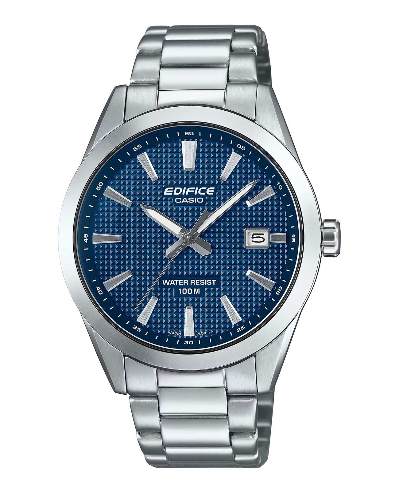 Casio Casio Edifice EFV-160D-2AV EFV EFV-160D-2AV кварцевые мужские часы синий циферблат, браслет нержавеющая сталь — вид спереди