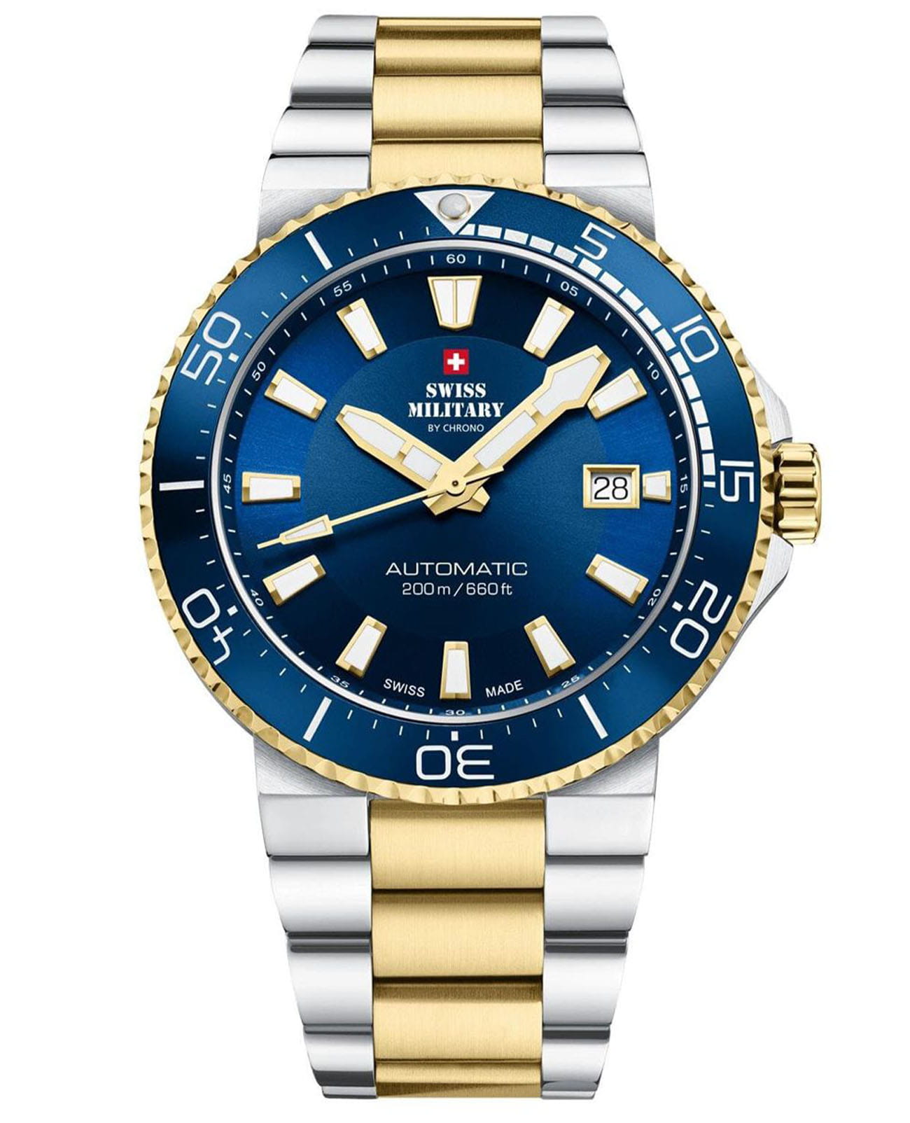 Swiss Military by Chrono Swiss Military by Chrono Automatic Dive SMA34086.03  SMA34086.03 механические мужские часы синий циферблат, браслет нержавеющая сталь — вид спереди