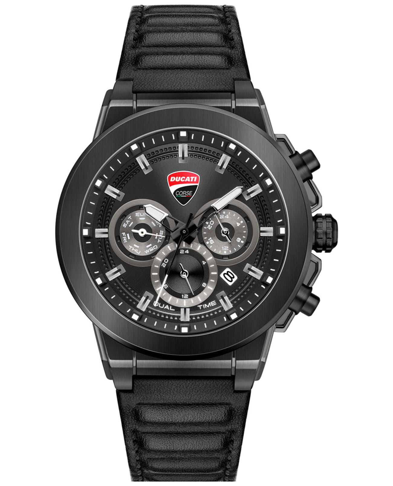 Ducati Corse Campione DTWGF2019201  DTWGF2019201 кварцевые мужские часы черный циферблат, браслет кожаный — вид спереди